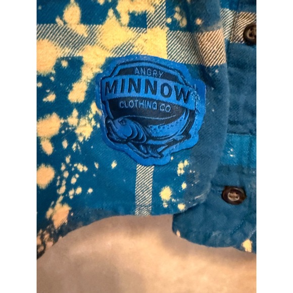 Angry Minnow Clothing Co Bleached Plaid Flannel Shirt Women's Graphic Pin Up - Picture 4 of 7